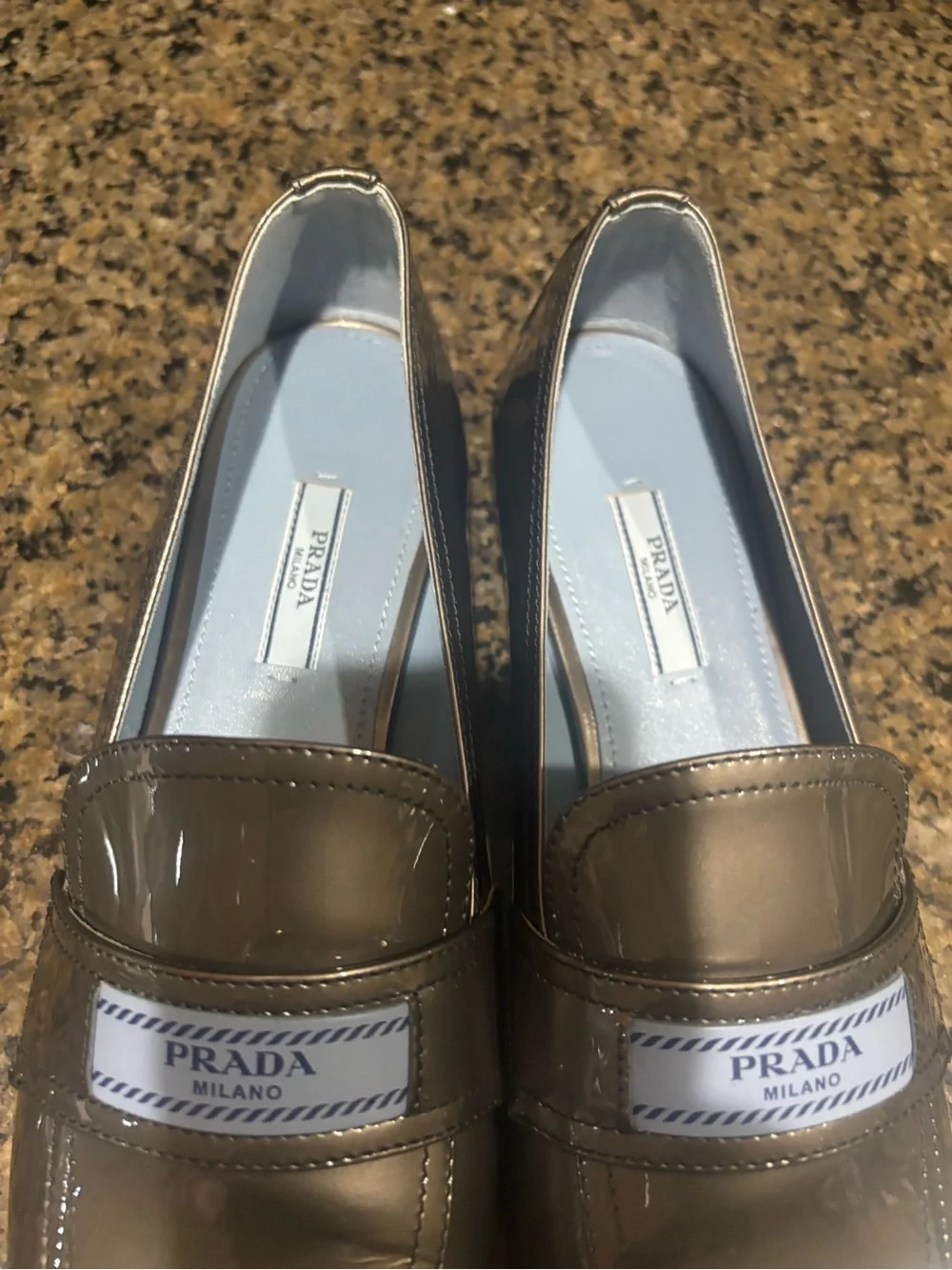 Prada Metallic Gray Leather Women’s Loafers